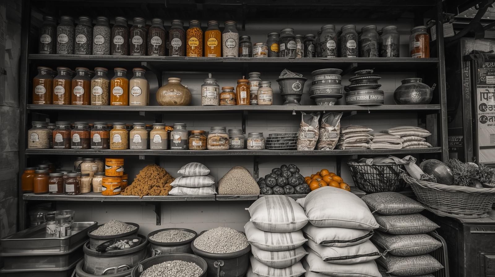 A nostalgic still life of Indian groceries